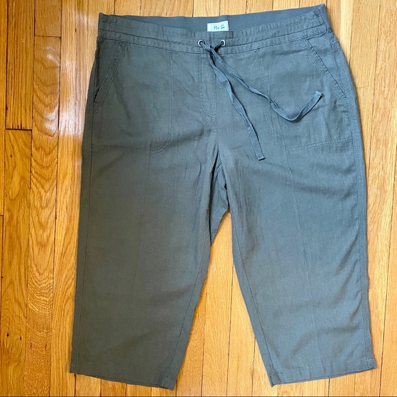 Linen Blend Olive Drawstring Crop Pants 1X - Picture 2 of 8